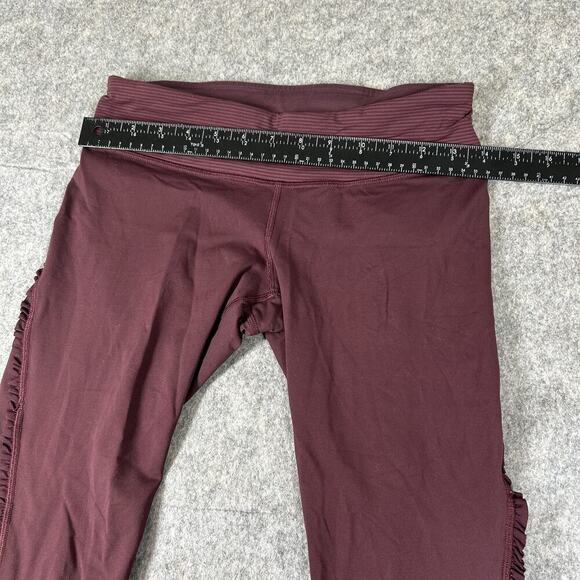 Lululemon Leggings 6 Run Fast Free Crop Ruffle Tonka Stripe Maroon - Picture 5 of 9